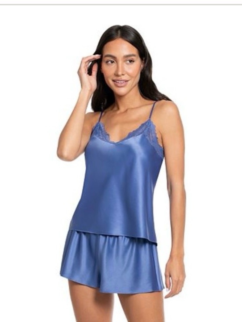 Lilac + London NWT Satin Lace-Trim Cami & Short Sleep Set - Blue